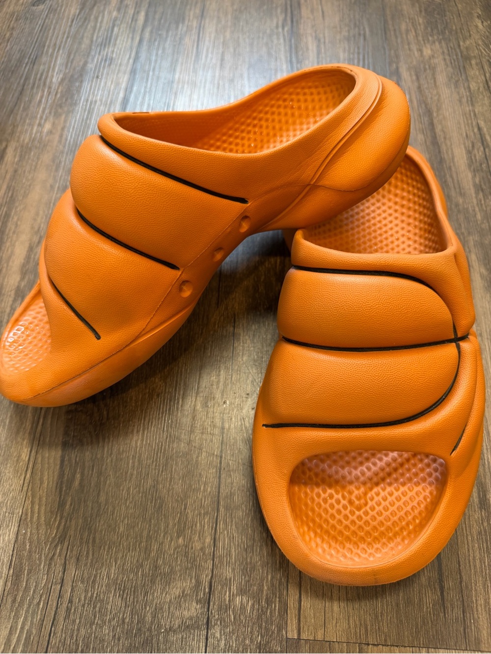 Men's Orange Padded Slide Sandals - Lightweight Cushioned Comfort Lounge Shoes 8